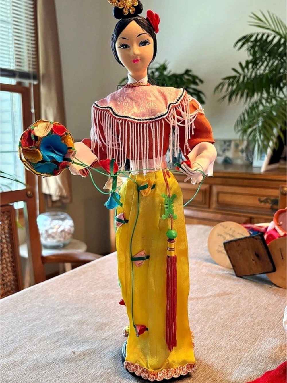 Vintage Chinese-Style Decorative Doll Yellow Red